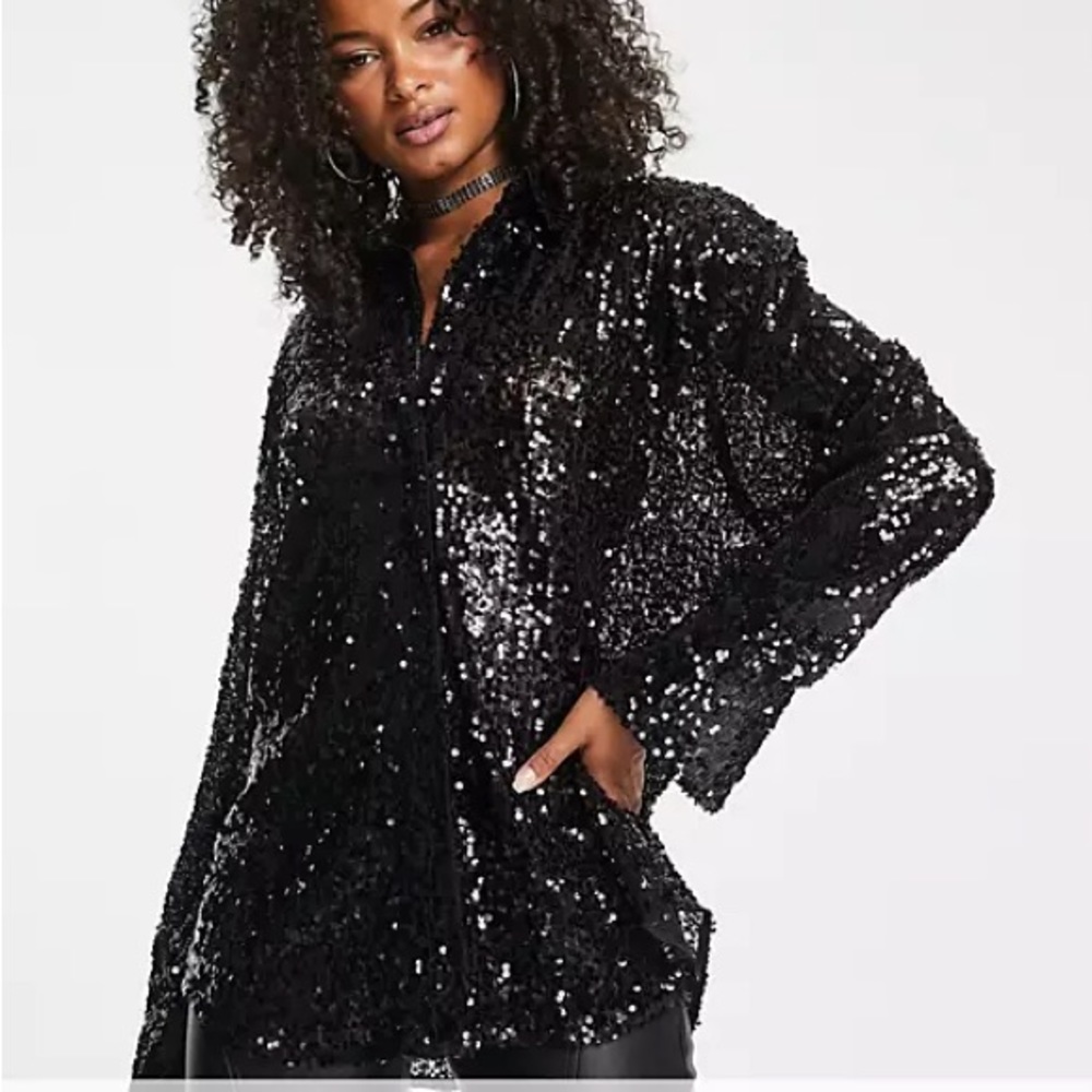 4th & Reckless Black Sequin Oversized Top